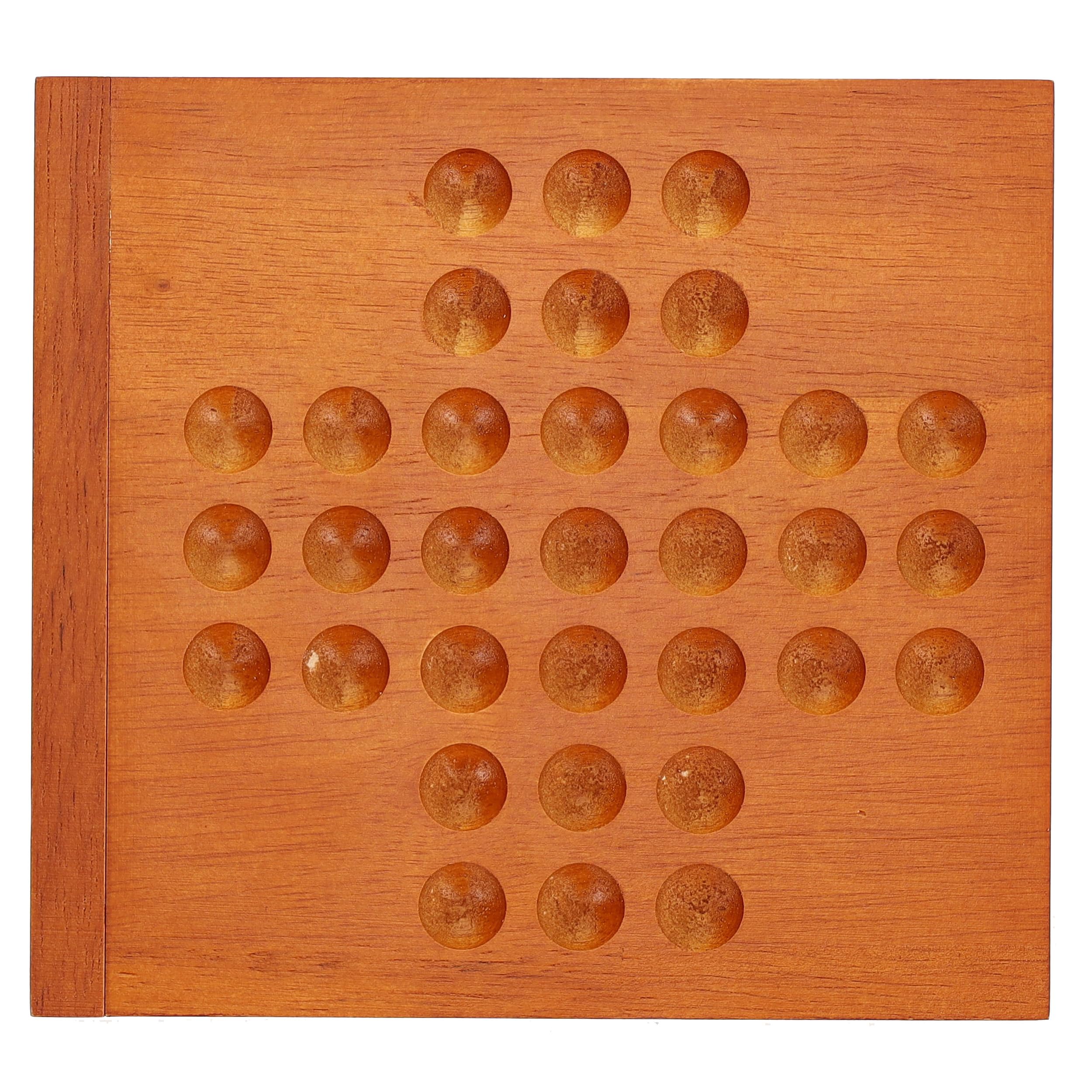 WE Games Marble Solitaire Travel Board Game - 5 Inch Square Wooden Board with 33 Blue Glass Marbles, Magnetic Storage Closure | Classic Solitaire Strategy Game for Adults | Perfect for Travel, Camping & Family Game Nights