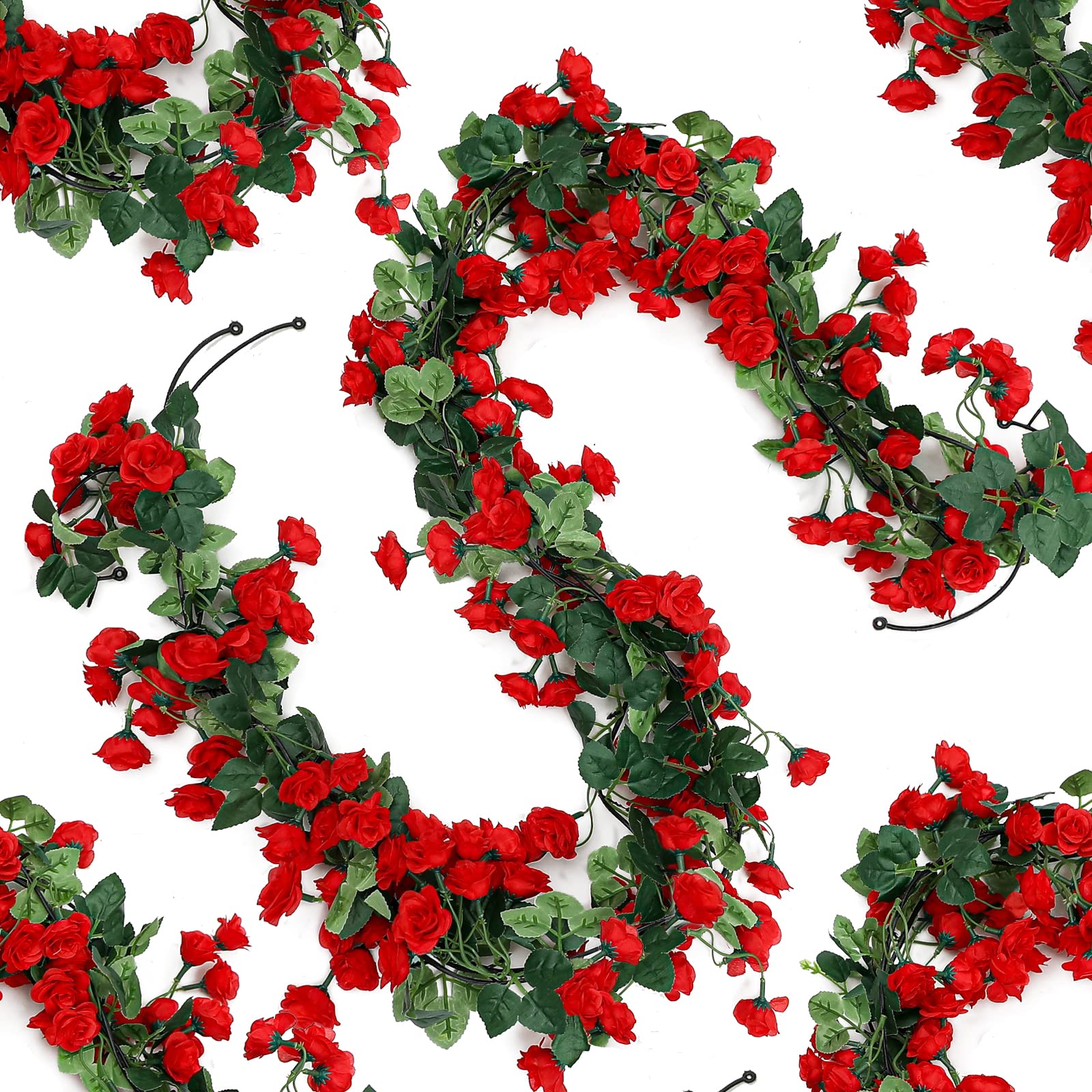 2 Pack Artificial Rose Vine Garland - 69 Heads Fake Floral Hanging Decor for Wedding Arch, Garden, Home, Party & Craft Decorations (Red) | Perfect for Wedding Backdrops, Garden Trellis, DIY Projects & Indoor/Outdoor Decor
