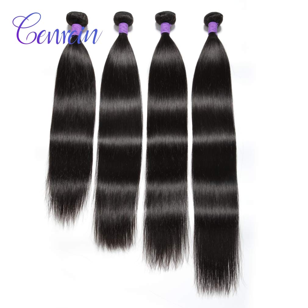 Peruvian Straight Virgin Human Hair Bundles - 100% Unprocessed 4 Bundles (10/12/14/16 Inches) 1B Color for Weave Extensions | Perfect for Daily Styling, Salon Looks & Special Occasions