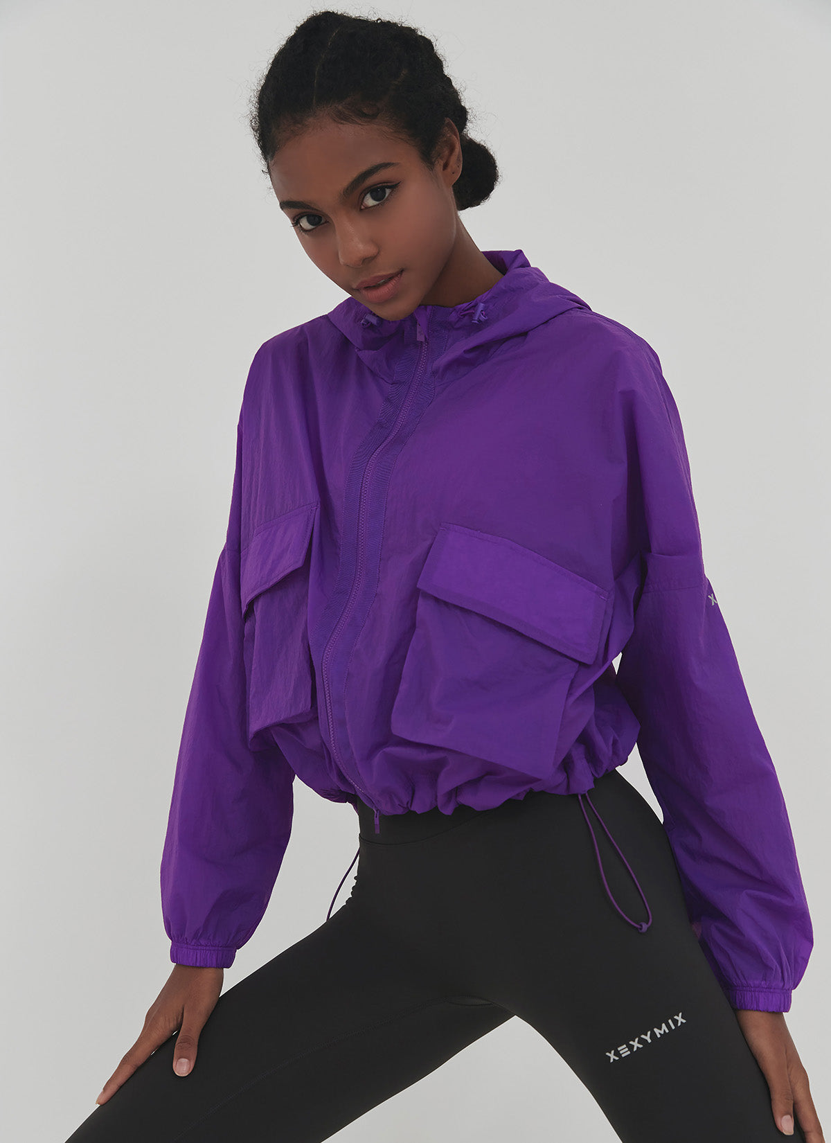 Stylish 2-Way Crop Hood Windbreaker Jacket for Women - Lightweight & Breathable for Outdoor Activities, Running, and Casual Wear
