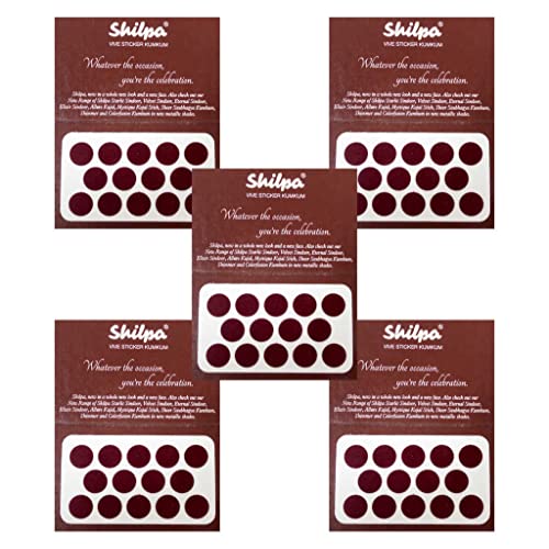 Yogic Mantra Shilpa Vive Kumkum Sticker Bindi - XX-Large 10mm Deep Red Pack of 5 | Dermatologically Tested Forehead Bindi Sticker | Traditional Indian Temporary Tattoo for Women | Perfect for Festivals, Weddings & Cultural Events