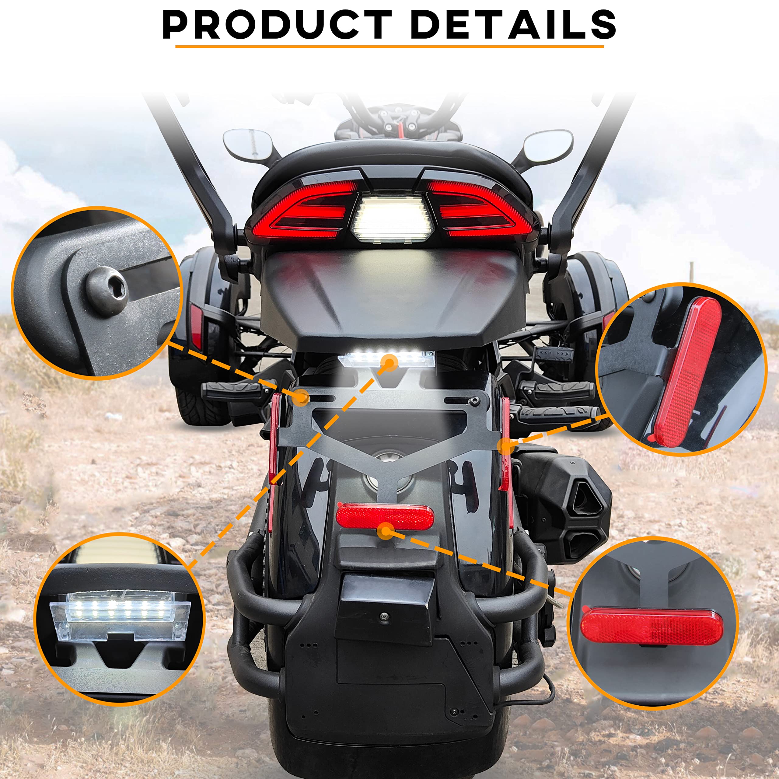 SAUTVS Rear Fender Extender for Can-Am Spyder F3 & F3-S (2015-2025) - Street Legal Short Fender with LED License Plate Light & Holder | Replacement Part #219400597 | Perfect for Urban Commuting & Custom Motorcycle Upgrades