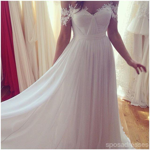Elegant Off Shoulder Lace Sleeve Wedding Dress WD313 - Boho Beach Bridal Gown for Casual Outdoor Ceremonies & Destination Weddings