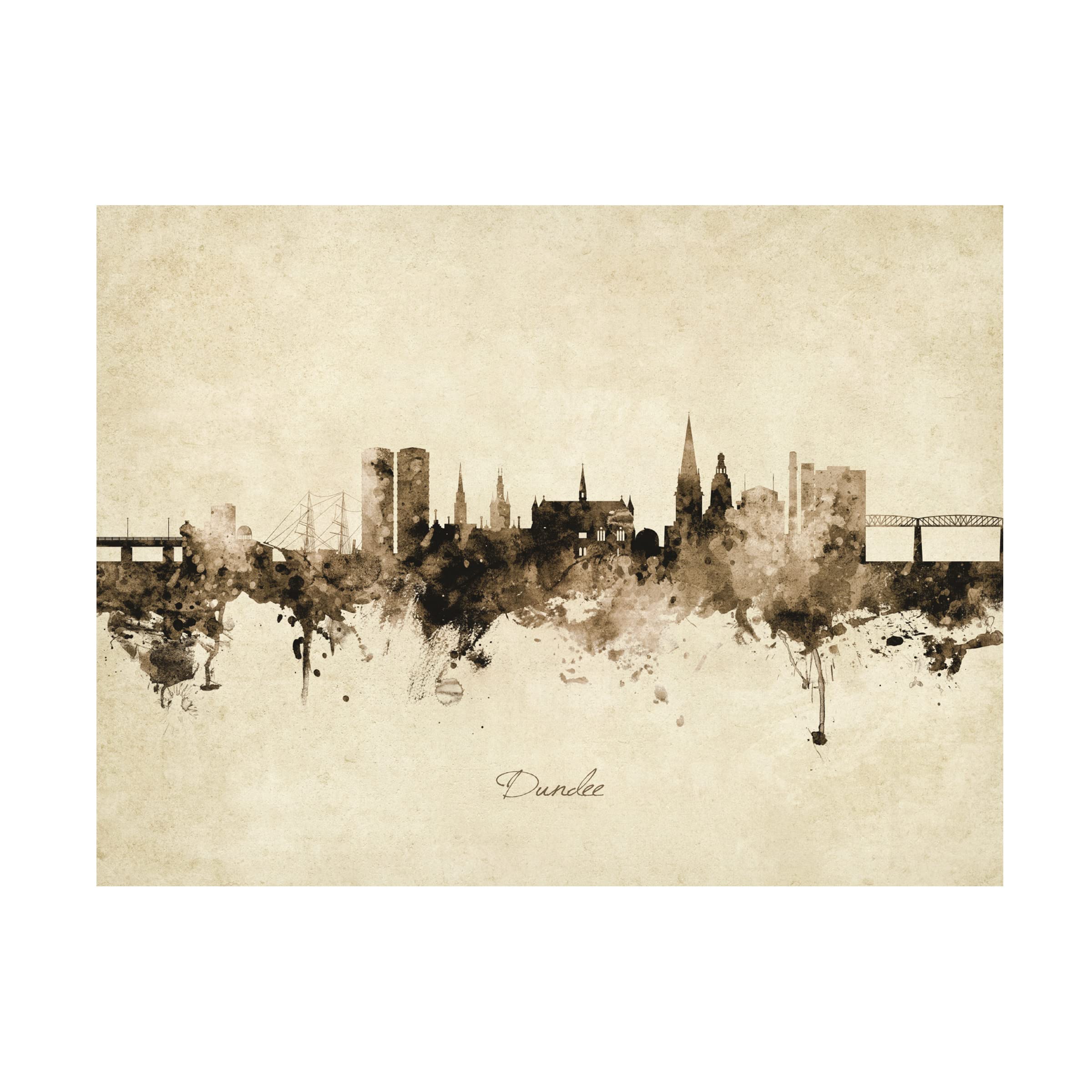 Michael Tompsett Dundee Scotland Skyline Vintage Canvas Art Print - Premium Wall Decor for Living Room, Office & Bedroom