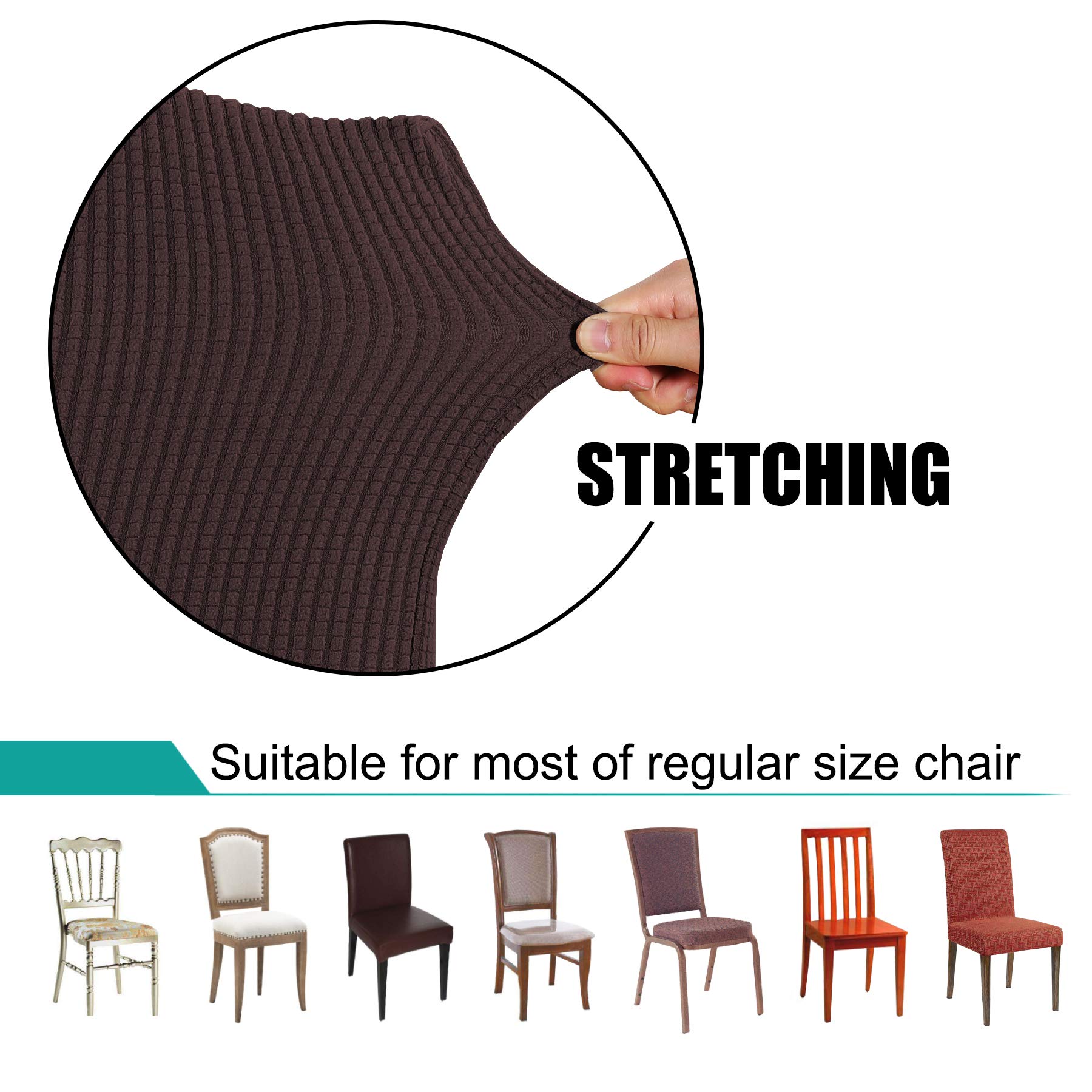 Stretch Jacquard Turquoise Dining Chair Covers Set of 4 - Washable Parson Kitchen Chair Slipcovers for Home, Restaurant & Banquet - Perfect for Everyday Use, Dinner Parties & Special Events (Brown)