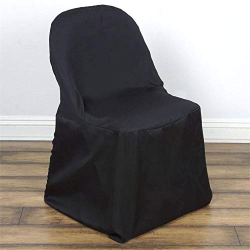 50 Pack Black Polyester Folding Chair Covers - Waterproof & Wrinkle-Resistant Linens for Wedding, Banquet, Party Decorations - Perfect for Indoor & Outdoor Events