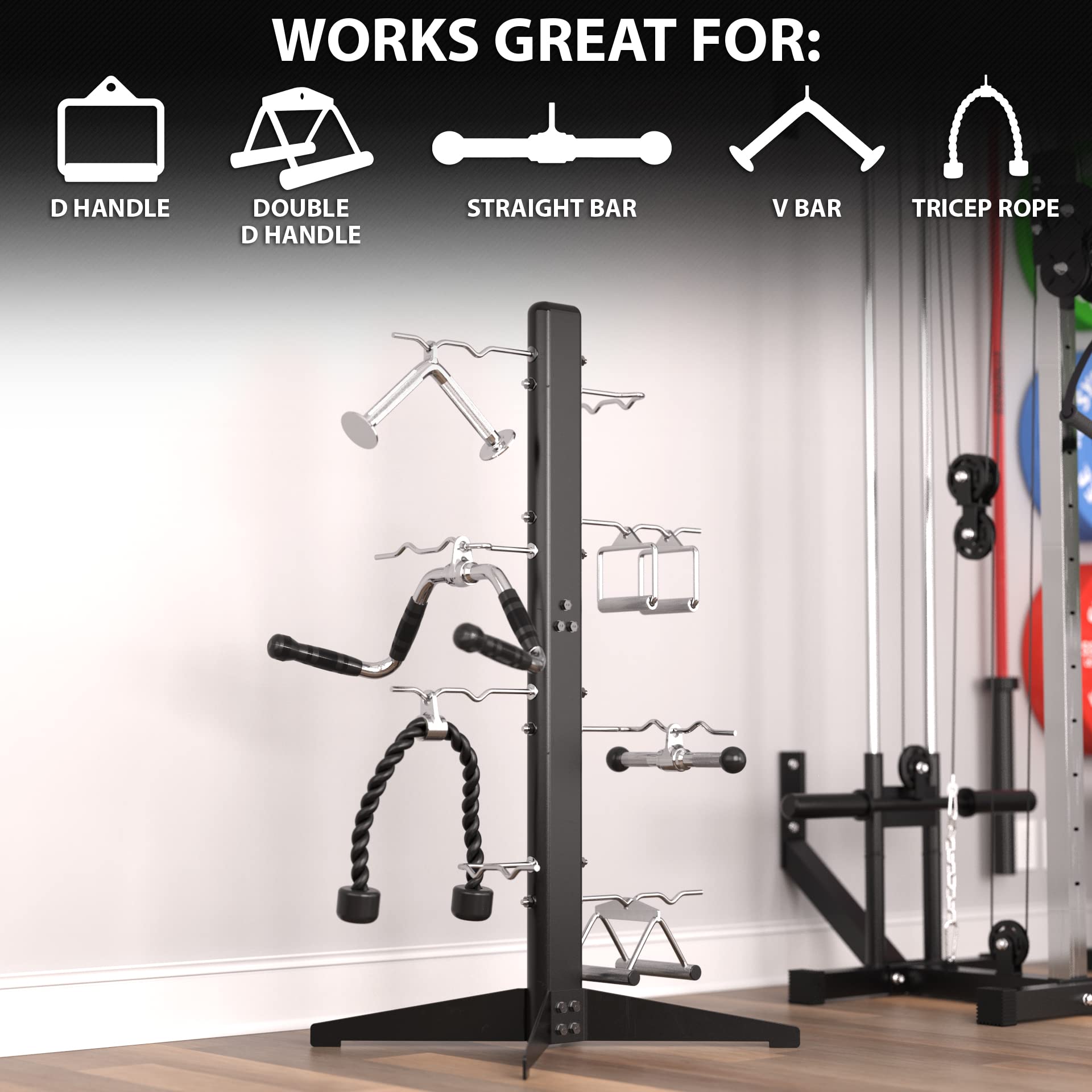 Synergee Cable Attachment Rack - Free Standing & Wall Mounted Gym Storage Organizer for Resistance Bands, TRX Straps & Exercise Equipment | Home Gym & Commercial Fitness Studio Use
