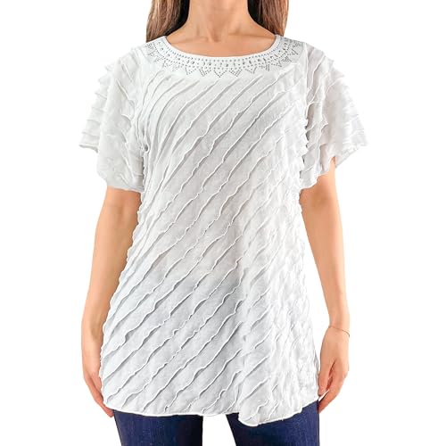White Layered Stretch Mesh/Studs Neckline