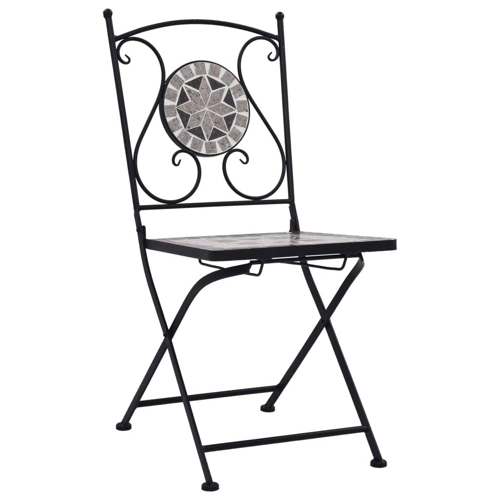 Cast Aluminum Folding Dining Chairs - Set of 2 Gray Antique Mosaic Bistro Chairs for Patio, Garden & Deck | Fast Shipping | Outdoor Dining & Entertaining