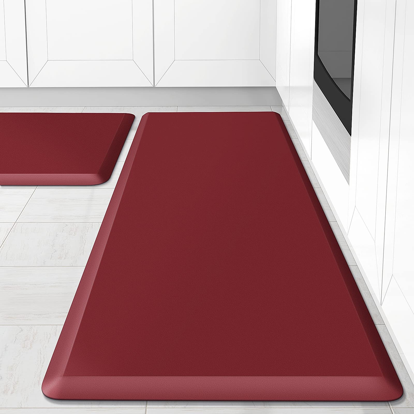 HappyTrends Anti-Fatigue Kitchen Floor Mat [2PCS] - Cushioned Comfort, Waterproof Non-Slip Standing Mat with Ergonomic Foam for Kitchen, Office, Laundry - Perfect for Cooking, Dishwashing & Long Standing Hours (Red)