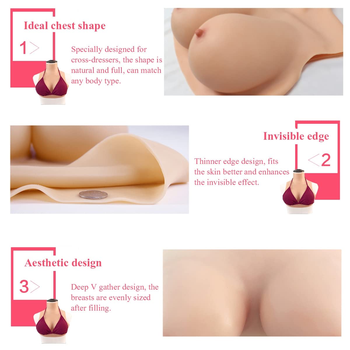 Silicone Breast Forms for Crossdressers & Transgender - B to I Cup Natural Looking Fake Boobs Enhancer - Perfect for Cosplay, Drag Shows & Gender Affirmation