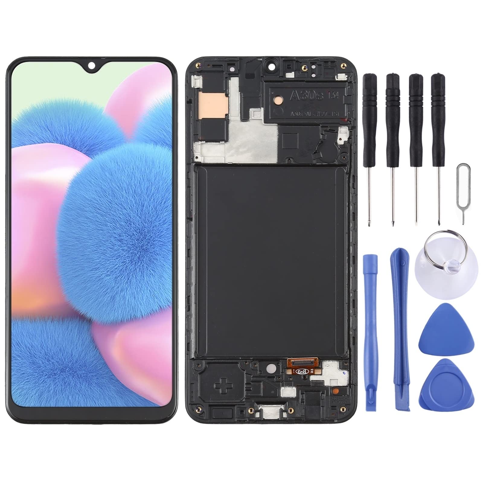 Original Samsung Galaxy A30S SM-A307 OLED LCD Screen & Digitizer Full Assembly with Frame - Black | High-Quality Replacement Repair Parts for DIY Fix | Perfect for Cracked/Broken Display Issues