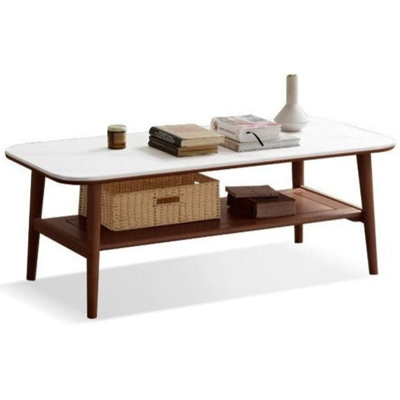 Solid Oak Wood Slate Coffee Table - Rustic Modern Living Room Furniture for Home Decor & Relaxation