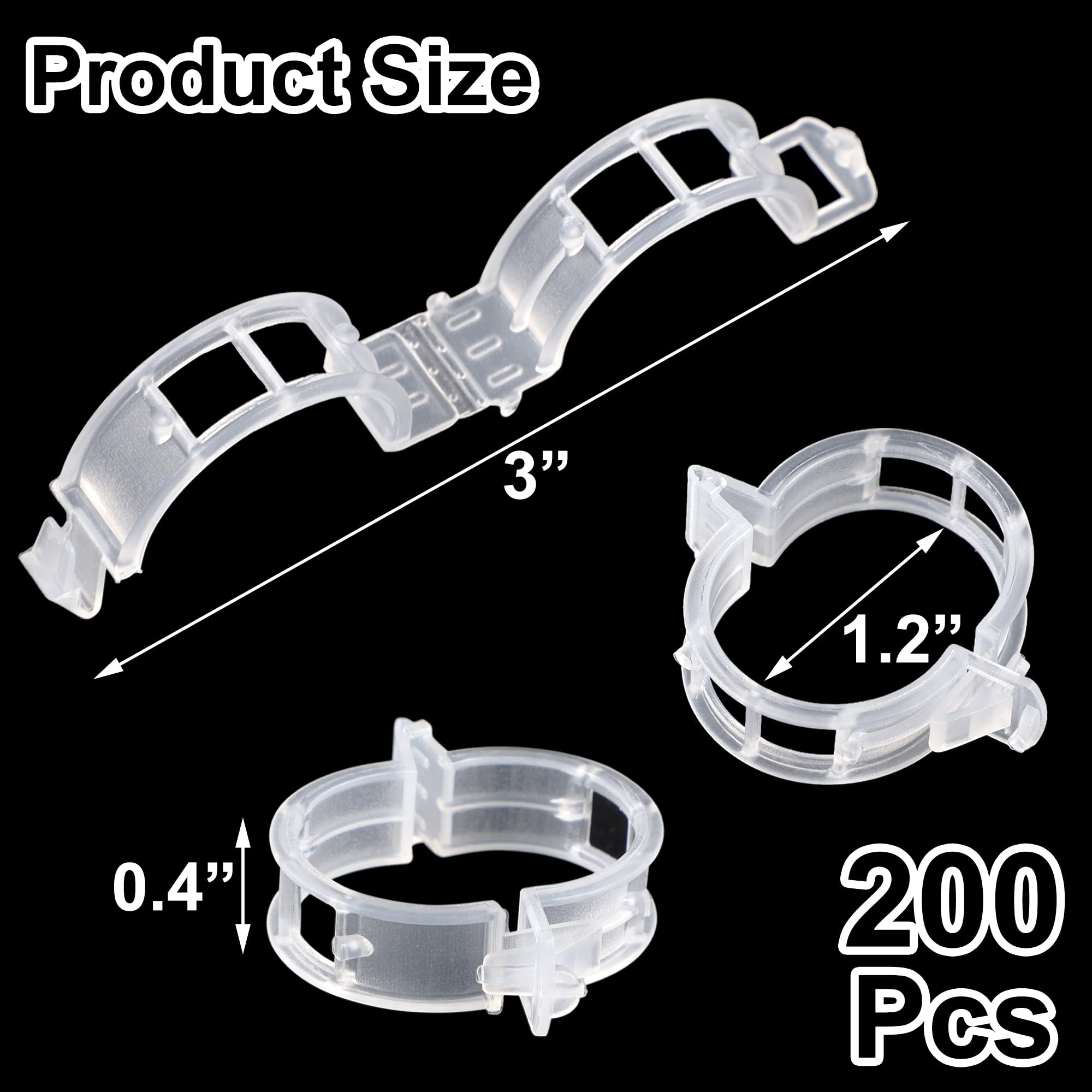 200 Pcs Clear Plastic Tomato Clips for String Trellis - Plant Support Clips for Climbing Plants, Tomato & Grape Vines - Ideal for Vertical Growth in Home Gardens & Greenhouses