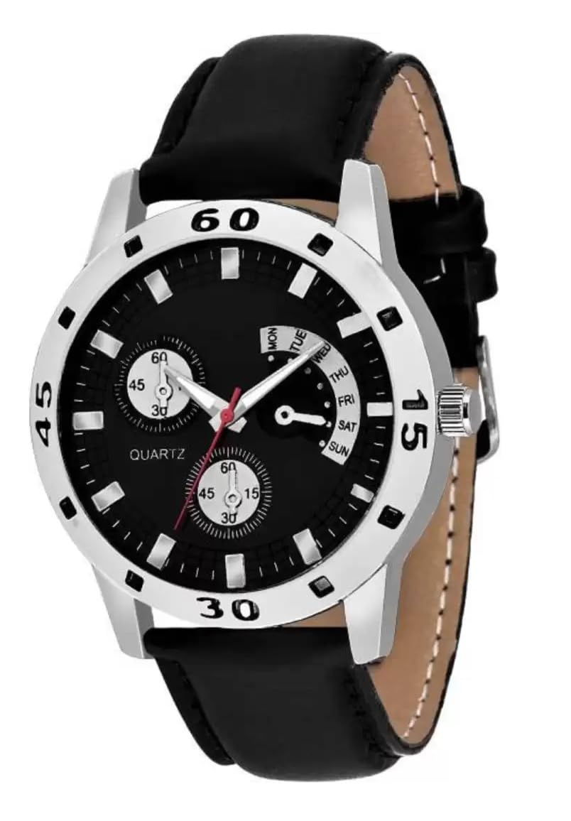 Premium Genuine Leather & Magnetic Strap Black Watch for Men & Women (SR-028 AT-281) - 2 Pack - Elegant Unisex Timepiece for Office, Date Night & Formal Occasions