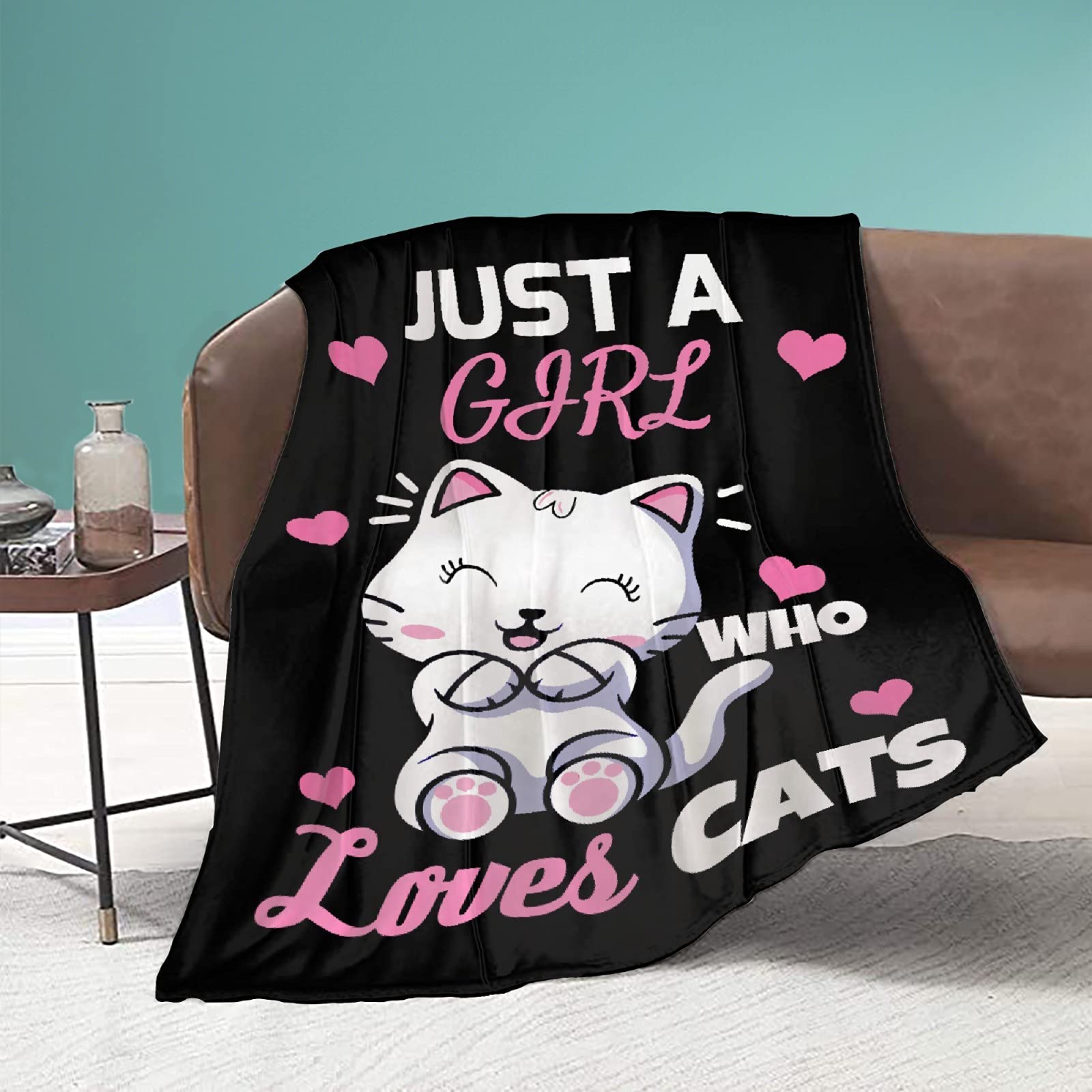 Soft Fluffy Plush Cat Blanket - Cute Animal Pattern Throw for Girls, Pets, and Cat Lovers - 40