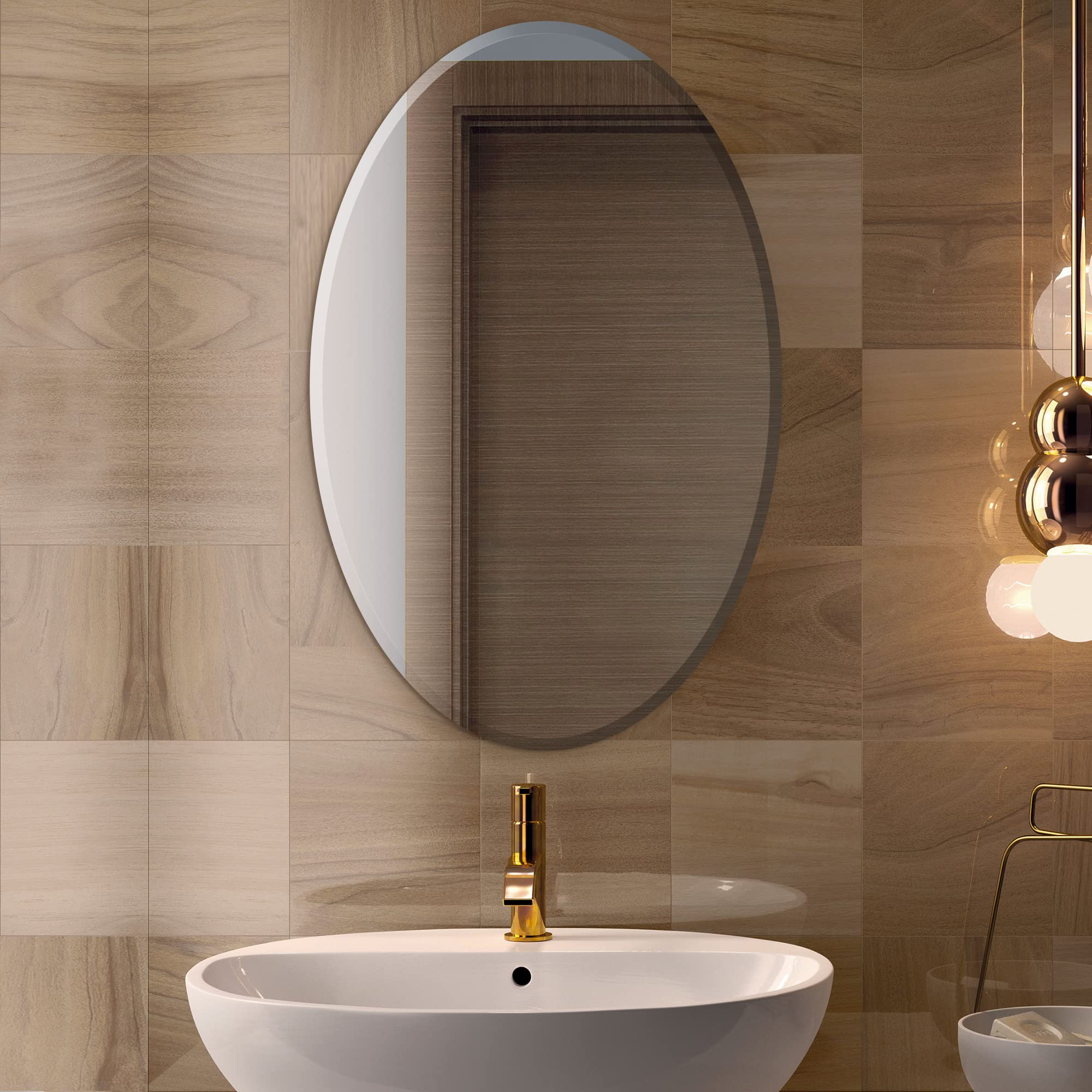 22x39 Inch Oval Frameless Wall Mirror with 1 Inch Beveled Edge - Bathroom Vanity Bedroom Living Room Decor - Shatter-Resistant Glass for Home & Commercial Use