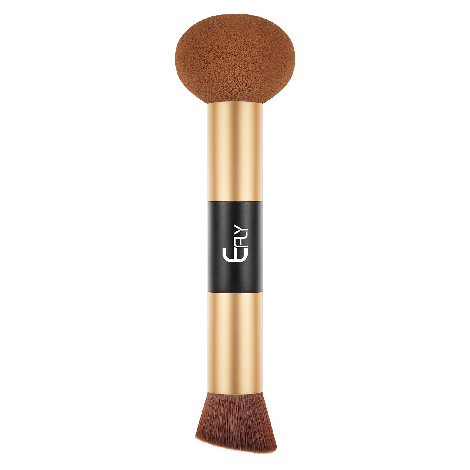 Dual-Ended Hair & Makeup Brush for Seamless Blending - Precision Hairline Powder Brush with Sponge Tip | Hair Concealer, Root Touch Up & Contour Brush (Brown, 4.7 Inch) - Perfect for Salon Styling, Home Use & Travel Touch-Ups