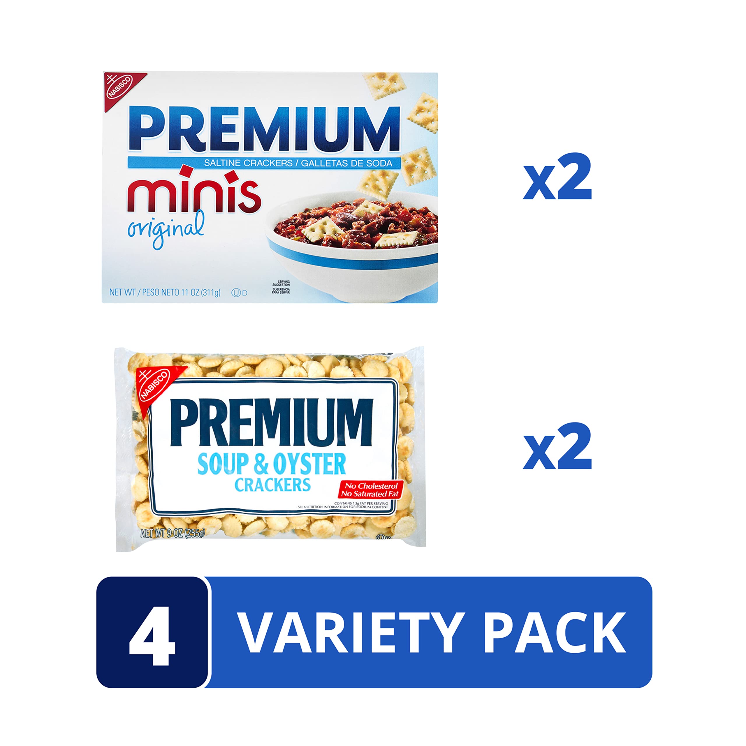 Premium Saltine Crackers Variety Pack - 2 Mini & 2 Soup & Oyster Crackers (4 Packs) | Bulk Snacks for Lunch, Parties & On-the-Go | Perfect with Soup, Cheese & Charcuterie Boards