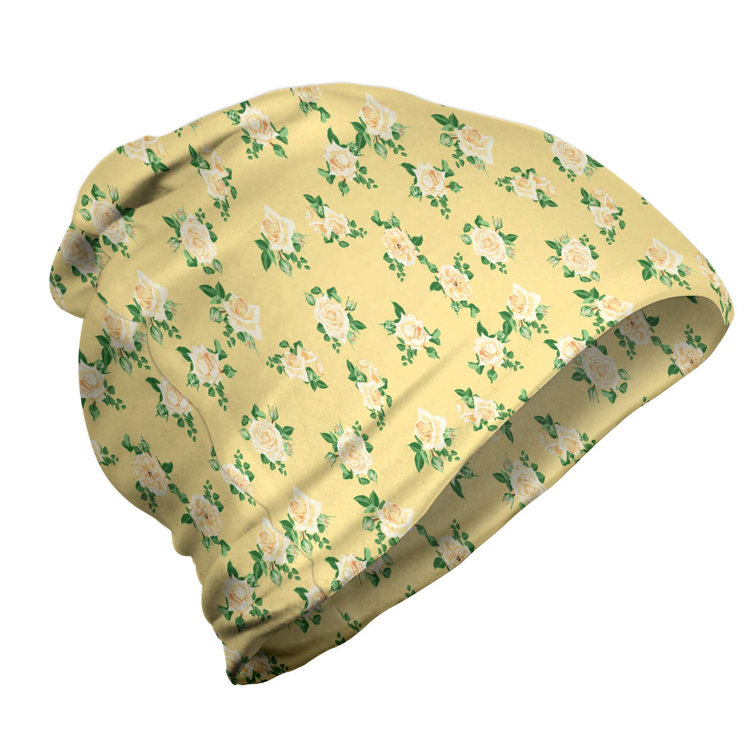 Ambesonne Unisex Beanie - Rose Floral Knit Hat for Men & Women | Warm Winter Beanie for Hiking, Camping & Outdoor Activities