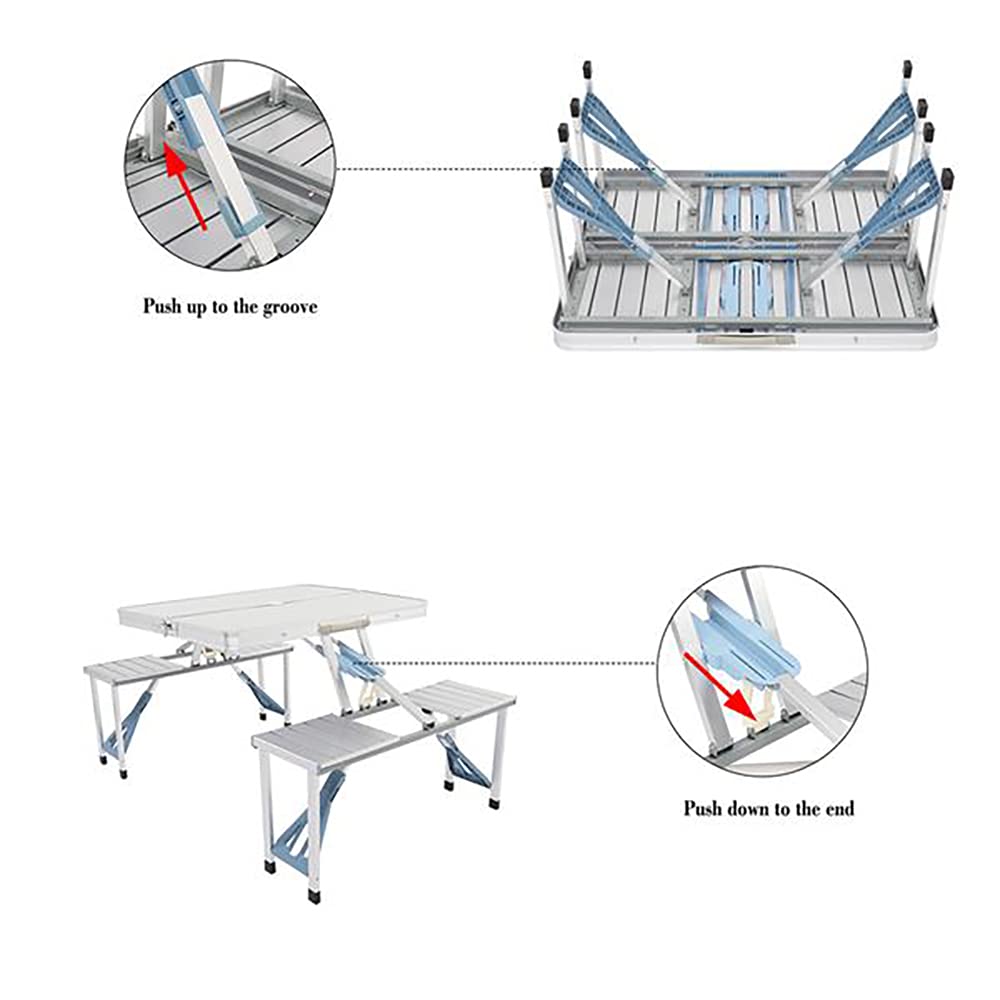 AceX Portable Folding Camping Table - Lightweight Outdoor Picnic Table with 4 Seats & Umbrella Hole - Perfect for BBQ, Travel, Beach, Backyard Parties & Family Gatherings (No001)