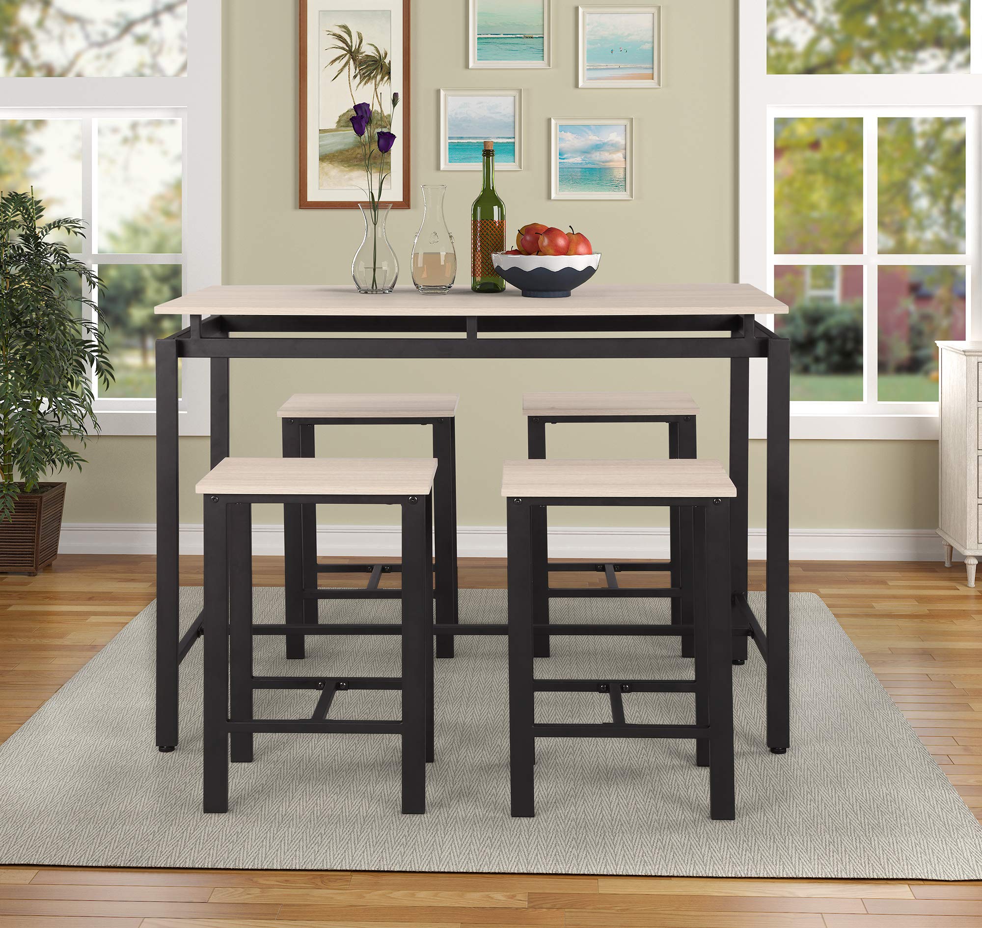 Modern 5-Piece Counter Height Dining Set - Wooden Kitchen Table & Chairs with Metal Legs, Beige - Perfect for Small Spaces, Breakfast Nooks & Contemporary Kitchens