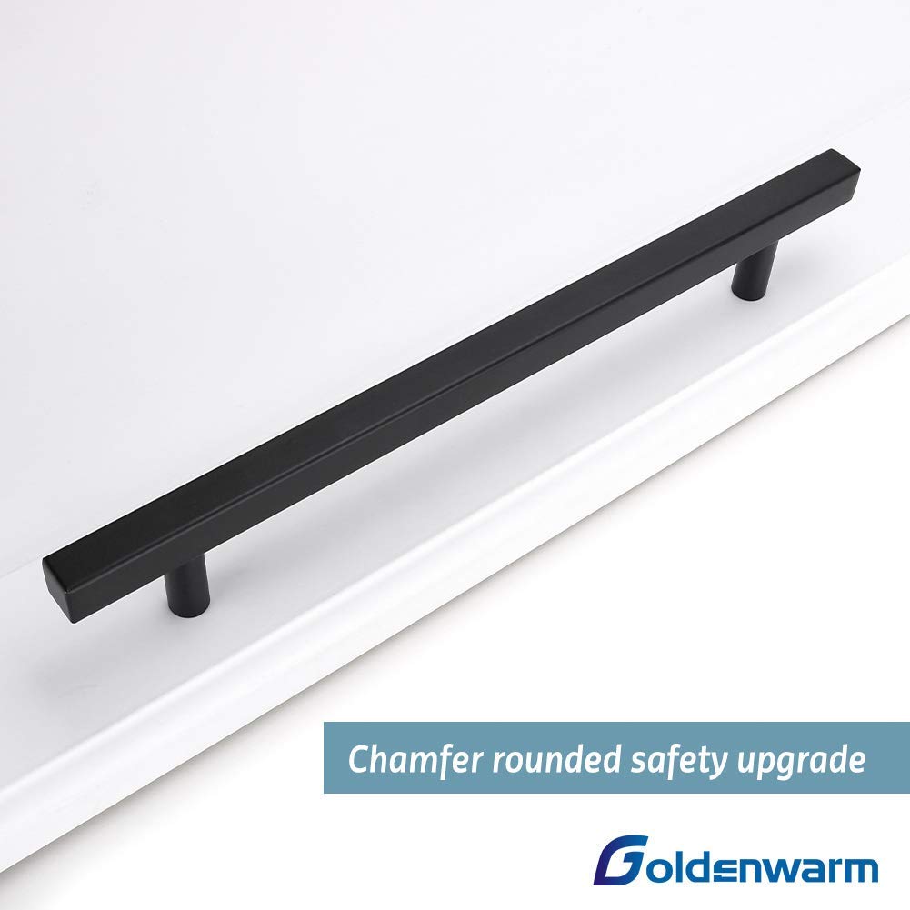 Goldenwarm 10 Inch Black Cabinet Handles - Modern Square Drawer Pulls for Kitchen, Bathroom, Closet (Pack of 18) | Durable Hardware for Cabinets, Dressers, Vanities & Furniture Upgrades