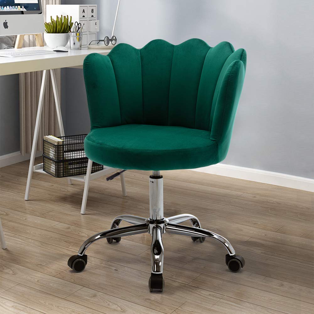 Modern Velvet Home Office Chair - Height Adjustable Swivel Task Chair with Lumbar Support, Ergonomic Desk Chair for Work & Study, Cute Vanity Chair for Kids Room, Living Room & Bedroom - Green Velvet Accent Chair for Home Decor & Workspace Comfort