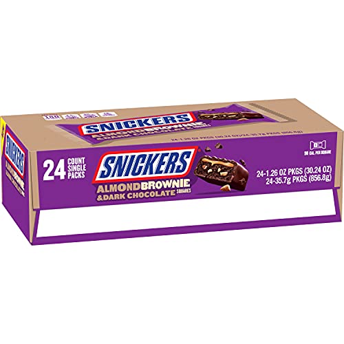 Dark Chocolate Almond Brownie Snickers Bars - 1.26 Oz (Pack of 24) | Halloween Candy, Trick or Treat Snacks | Bulk Party Favors, Office Snacks & Movie Night Treats