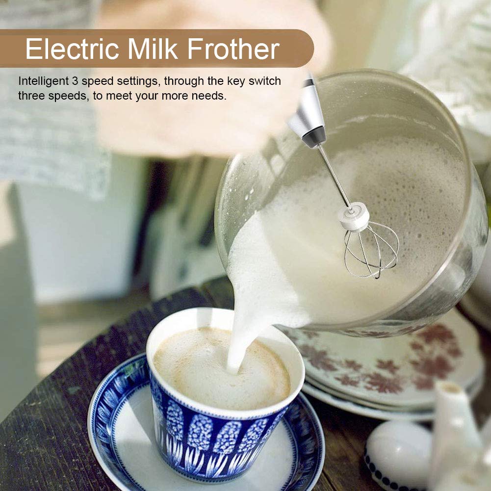 Rechargeable Electric Hand Mixer & Frother - 3 Speed Settings, Silver - Perfect for Baking, Whipping Cream & Making Lattes at Home