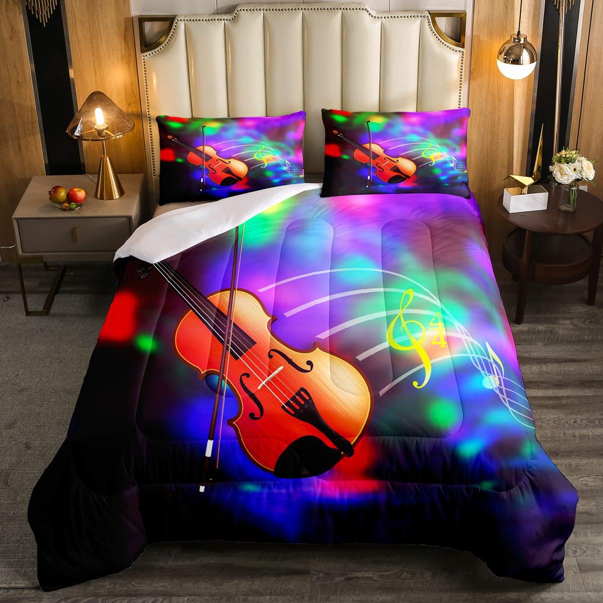 Music Themed Violin Comforter Set for Kids - Ultra Soft Trippy Ombre Duvet Cover, Full Size Bedding for Boys & Girls | Perfect for Themed Bedrooms, Music Lovers, and Colorful Kids' Room Decor