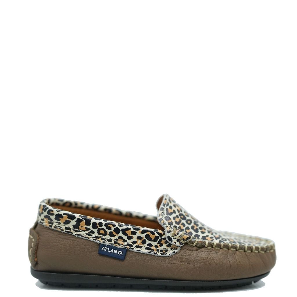 Atlanta Moccasin Loafers for Women - Taupe Leopard Print Slip-On Shoes - Comfortable Casual Flats for Work, Travel & Everyday Wear