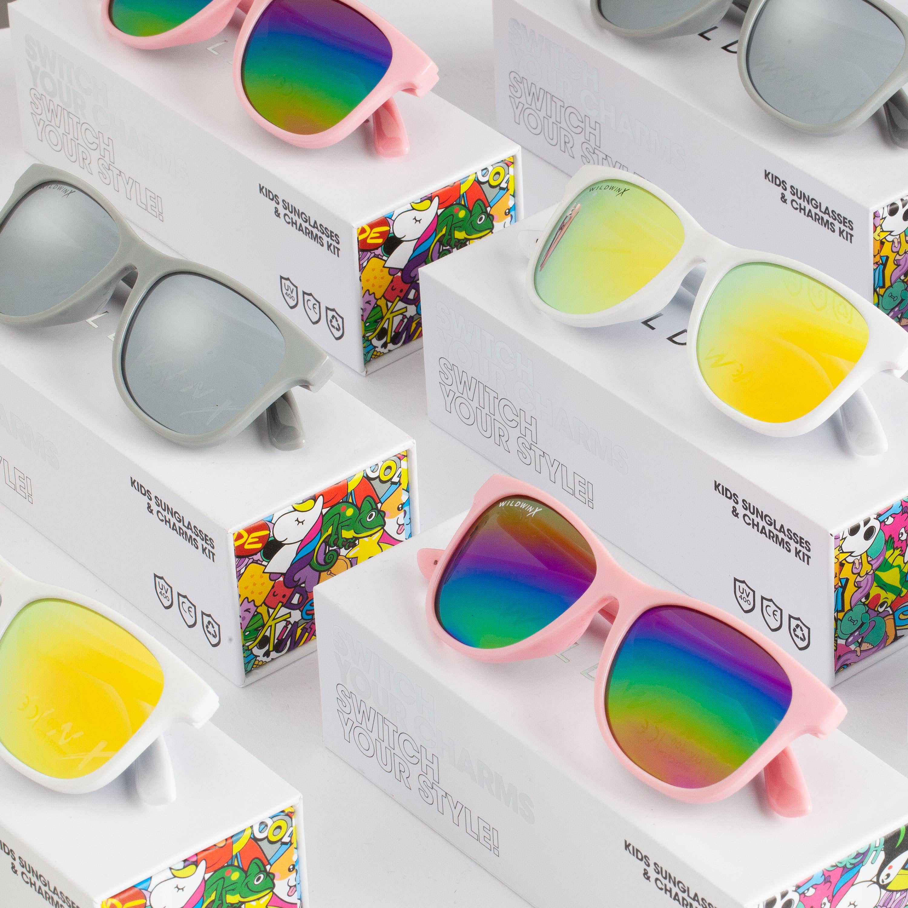 Kids' White Sunglasses & Charm Kit - Kawaii Style for Girls & Boys - Perfect for Summer, Beach, and Outdoor Play