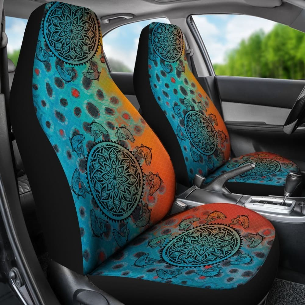 Brown Trout Mandala Pattern Fishing Car Seat Covers - Waterproof & Durable for Trucks, SUVs - Perfect for Outdoor Enthusiasts & Anglers