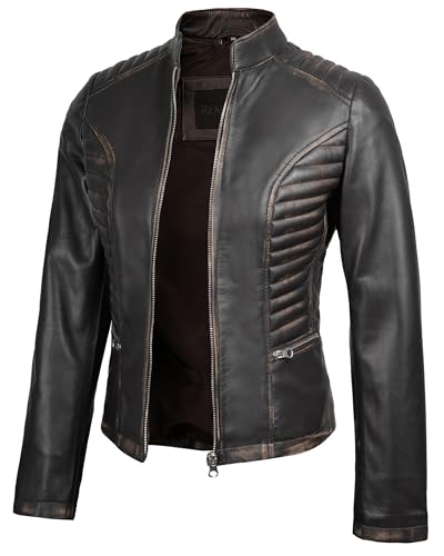 N185 - Brown Ruboff Leather Jacket Women