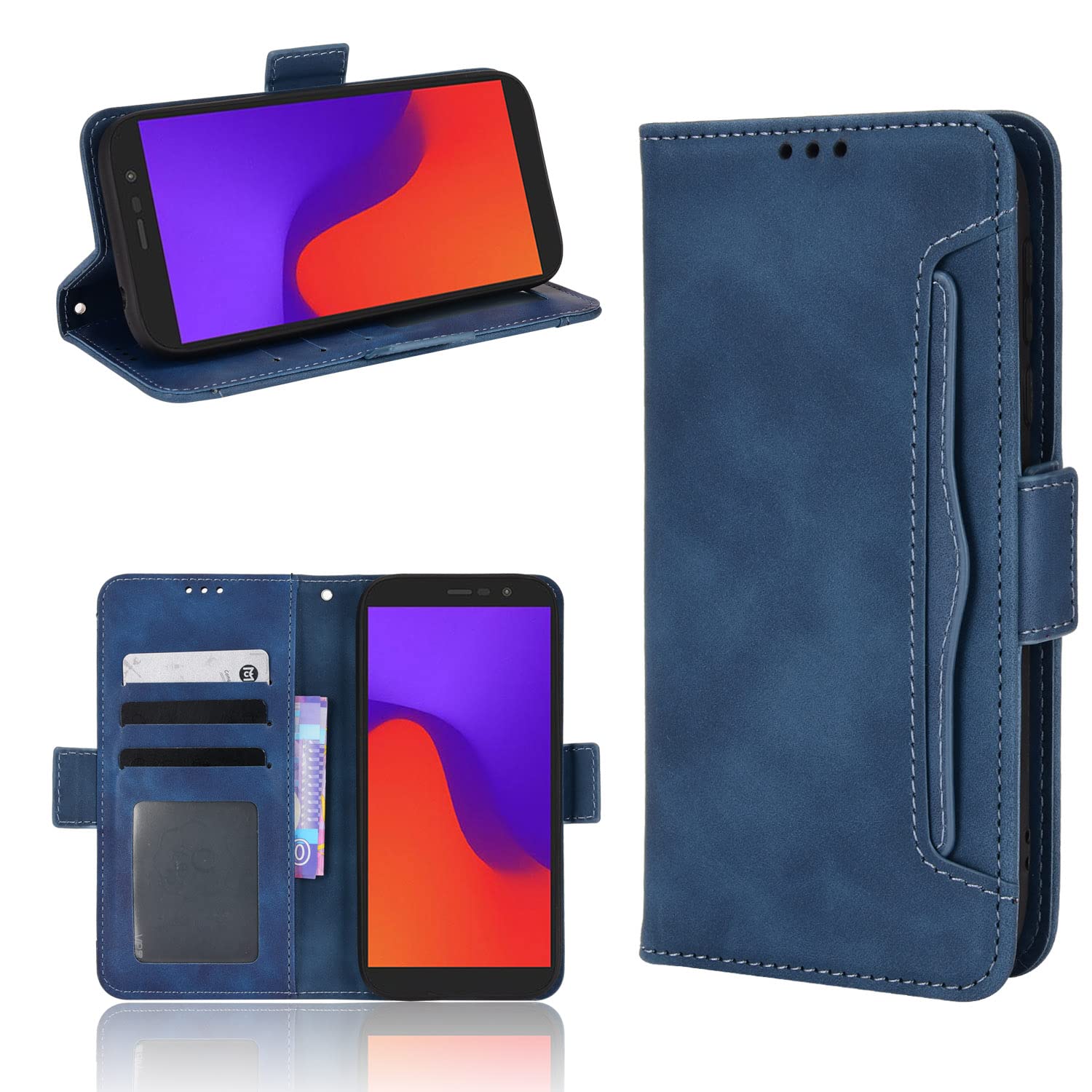 Premium PU Leather Multi-Card Slot Wallet Case for BLU View 2 (B130DL) - 5 Card Holders, Kickstand & Protective Cover for BLU View 2 5.5