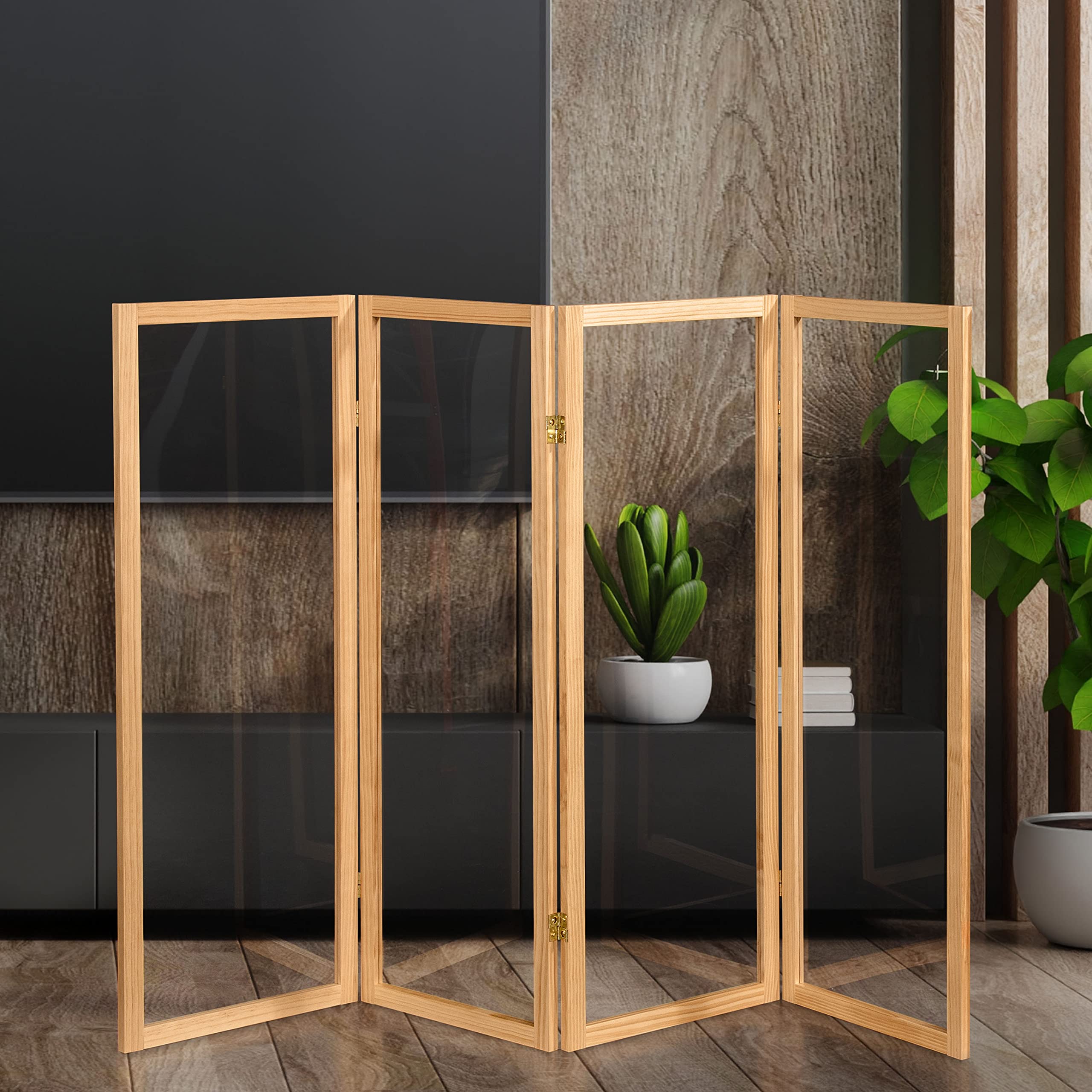 4 ft. Short Clear Plastic Partition - 4 Panel Room Divider for Office, Restaurant & Home Privacy Screens - Lightweight & Durable Acrylic Divider for Social Distancing & Space Separation