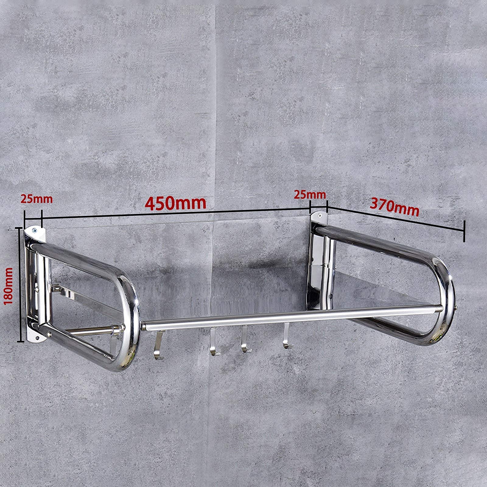 Stainless Steel Microwave Shelf Bracket - Heavy Duty Wall Mounted Oven Rack with Hooks - 550mm x 370mm Floating Kitchen Storage Shelf (Silver) - Perfect for Small Kitchens, Apartments & RVs to Maximize Space