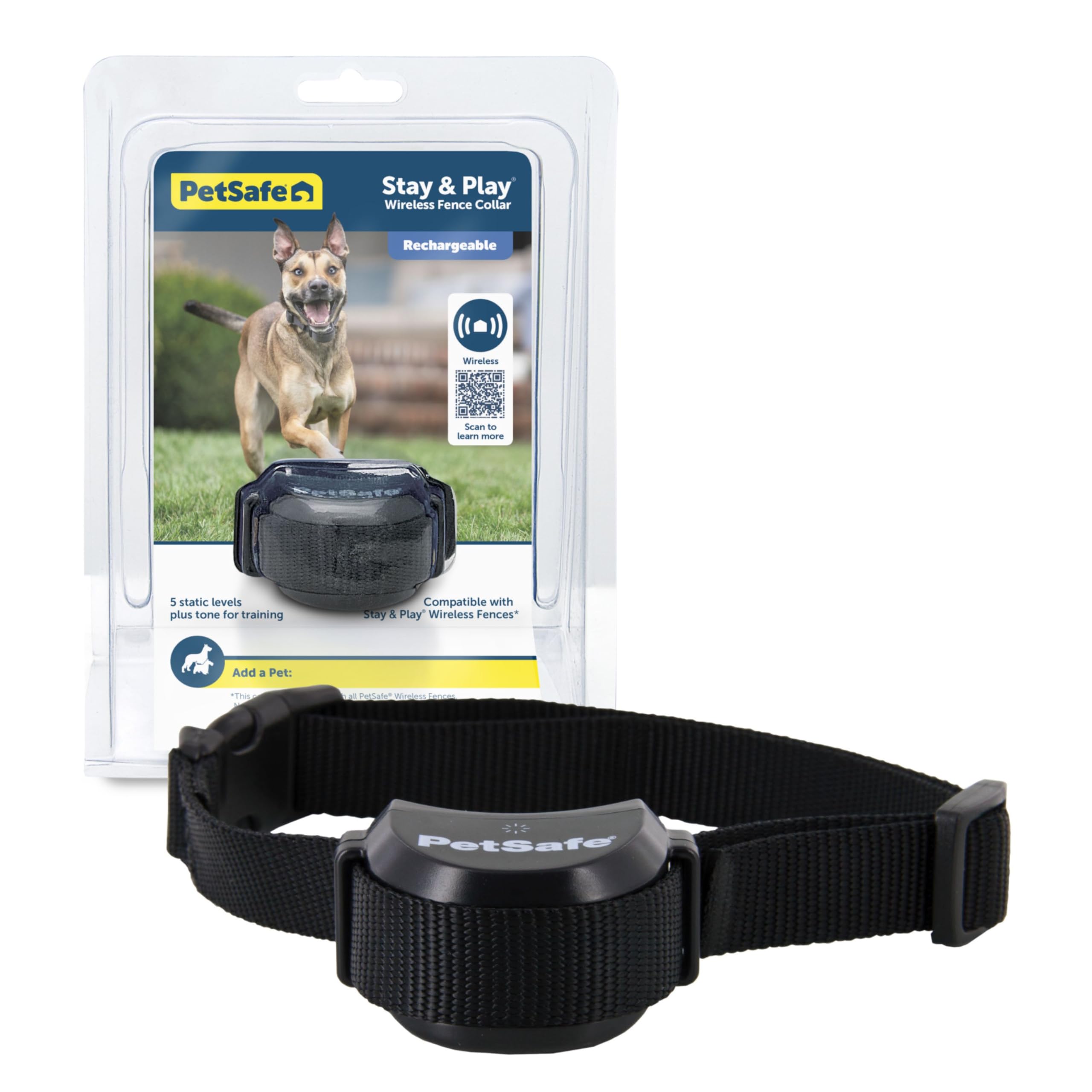 PetSafe Stay & Play Wireless Dog Fence System - Rechargeable Waterproof Collar for Dogs, Compatible with All PetSafe Wireless Fences, Invisible Pet Containment Solution (Black) - Perfect for Backyard, Garden & Outdoor Pet Safety