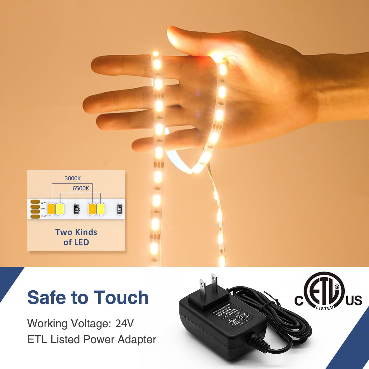 52.5ft LED Strip Lights 24V Dimmable 3000K-6000K Color Changing, Flexible 2835 LED Tape with Remote Control - Perfect for Kitchen Under Cabinet, Mirror Room, Indoor Home Lighting (Daylight & Warm White)