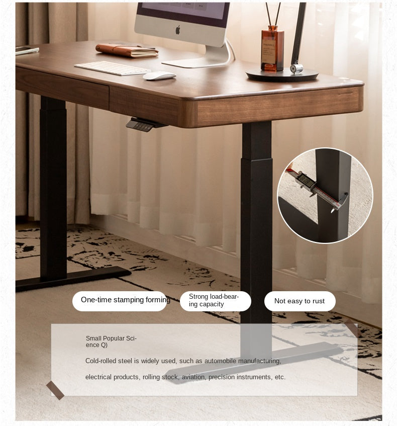Premium Black Walnut Solid Wood Electric Height Adjustable Standing Desk - Ergonomic Home Office Computer Workstation for Remote Work & Gaming Setup