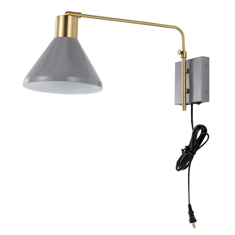 Modern Swing Arm Wall Sconce with USB Charging Port - Midcentury Iron LED Light Fixture for Bedroom, Living Room & Office - Adjustable 20.5