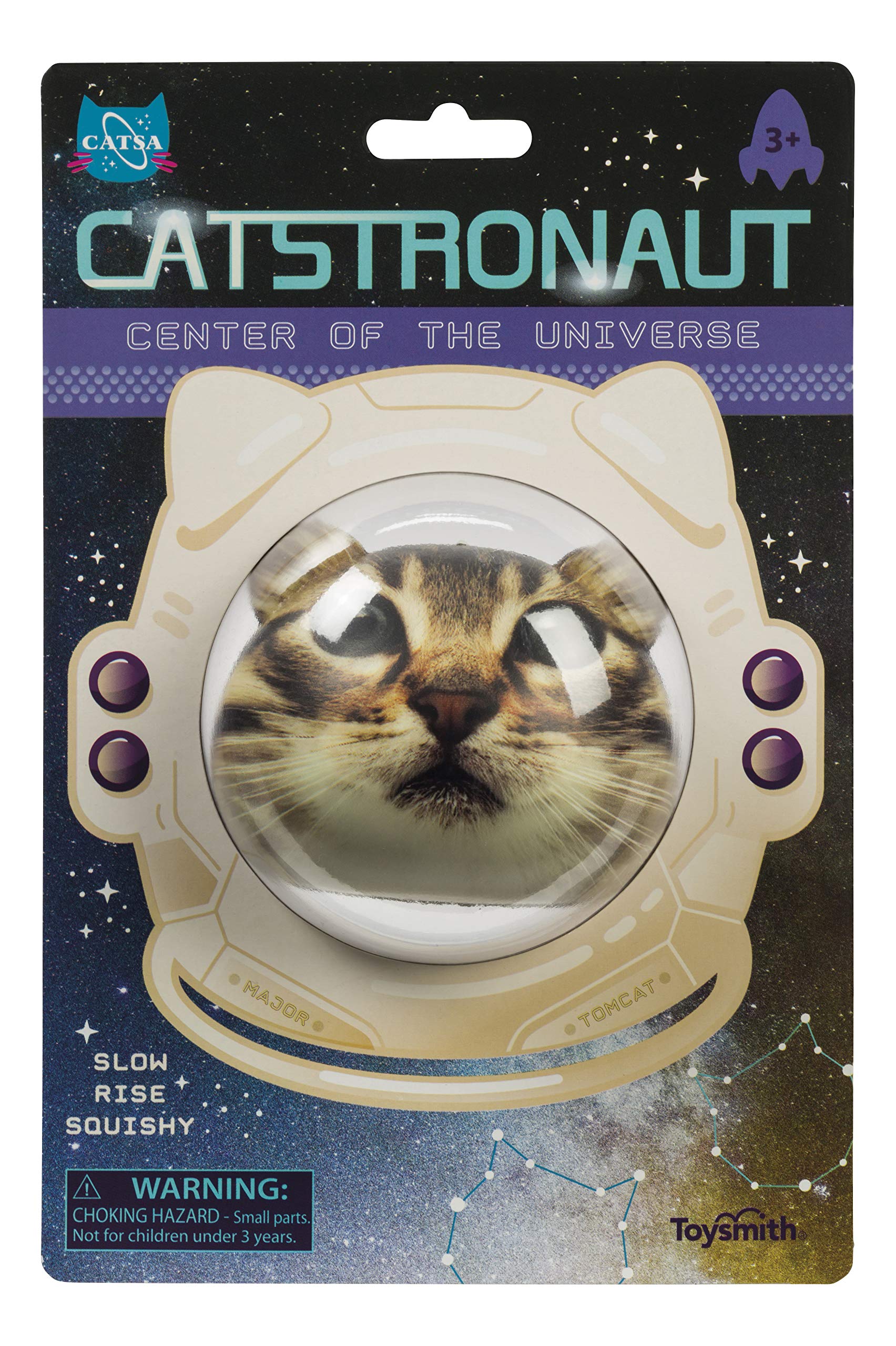 Toysmith Catstronaut Slow-Rise Squishy Ball - Small Outer Space Stress Relief Toy for Kids & Adults | Cat Astronaut Squishy Fidget Toy | Fun Space-Themed Sensory Stress Ball for Office, School & Home Use
