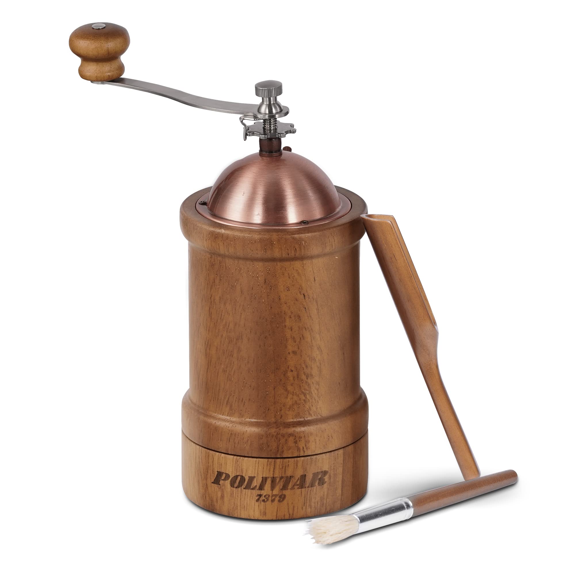 Premium Manual Coffee Grinder - Adjustable Ceramic Burr, Vintage Wooden Hand Mill for Fresh Ground Coffee - Large Capacity with Brush & Spoon - Perfect for Home, Camping & Travel (JX2022-CG20)