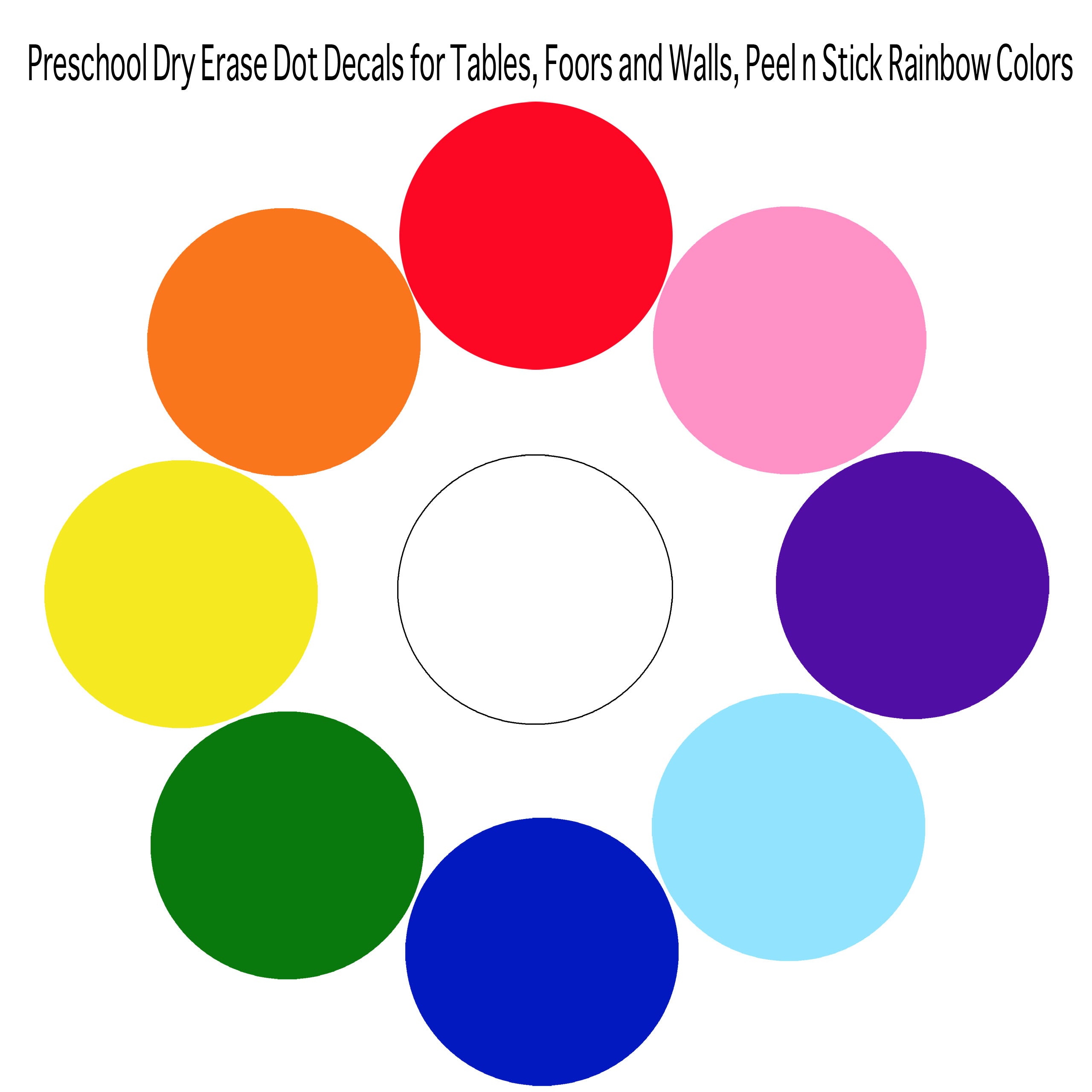 Preschool Dry Erase Dot Decals - Peel & Stick Rainbow Color Dots for Tables, Floors & Walls - Classroom Organization & Learning Activities for Kids
