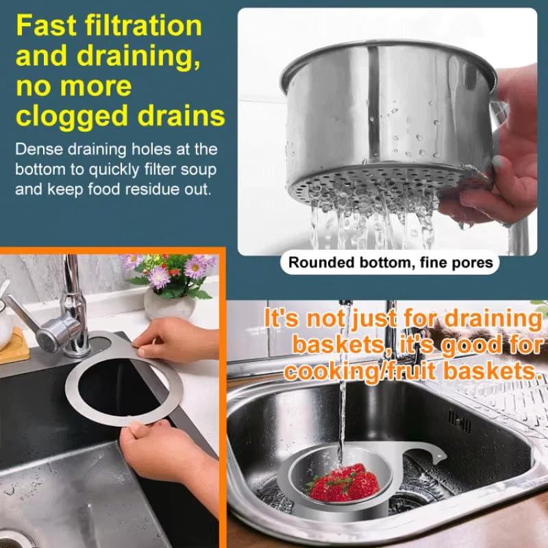 Stainless Steel Sink Strainer Basket - 3 Pcs for Kitchen & Vegetable Drain