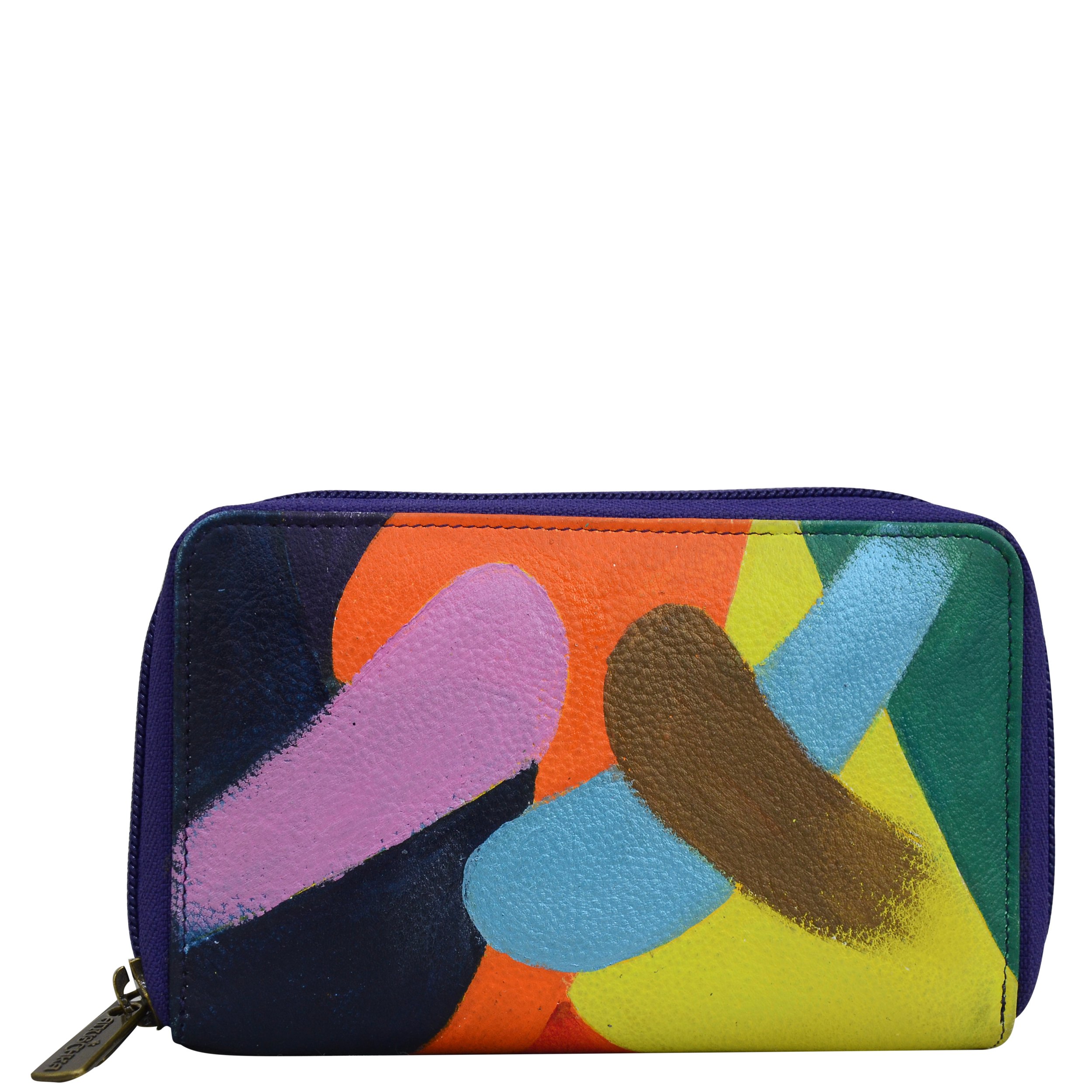 Anuschka Hand-Painted Genuine Leather Women's Wallet - Twin Zip Organizer with Multiple Card Slots & ID Window - Perfect for Travel, Shopping and Everyday Use