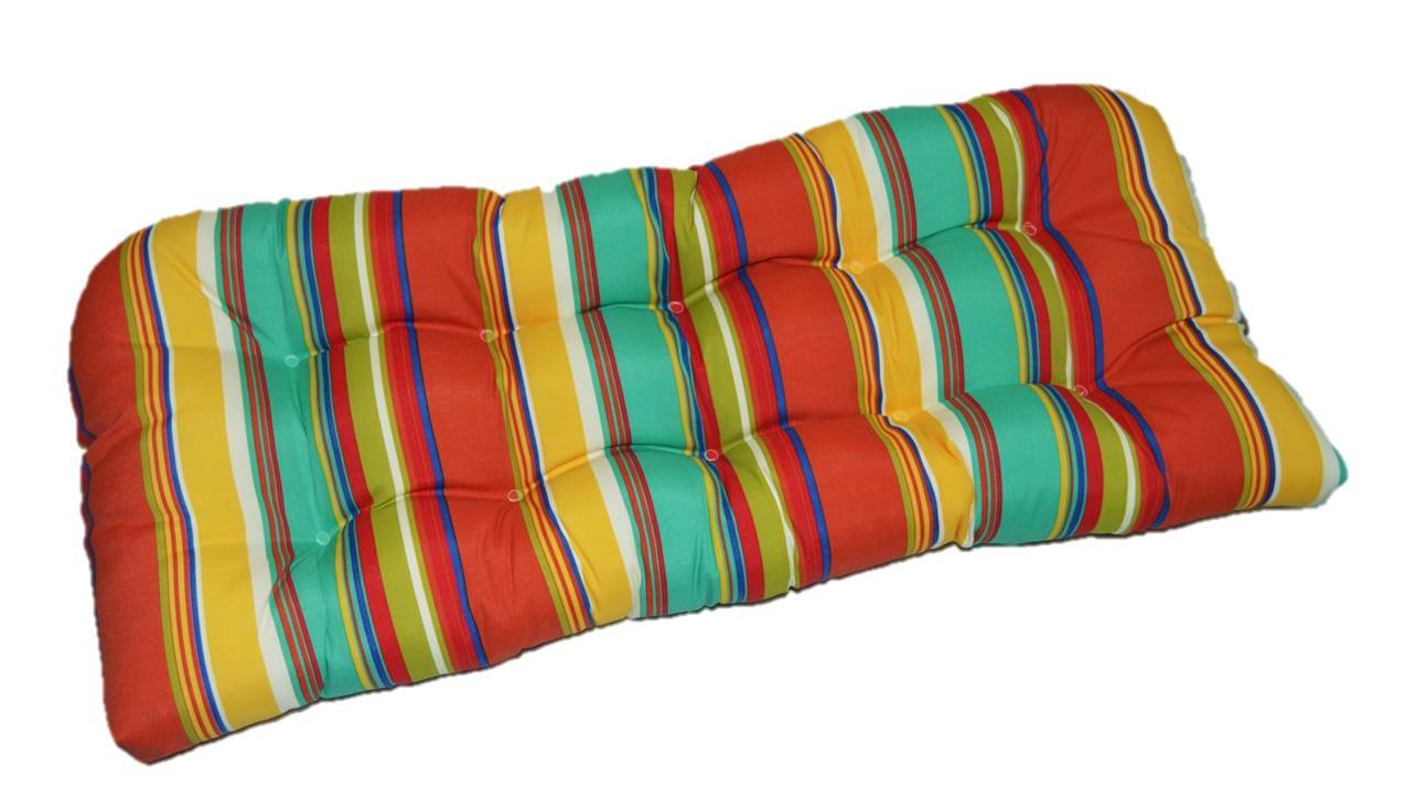 41x19 Inch Tufted Wicker Loveseat Cushion - All-Weather Spun Fabric, Waterproof & Fade-Resistant Outdoor Settee Cushion for Patio Furniture - Bright Colorful Stripe Design - Perfect for Garden, Deck & Poolside Relaxation