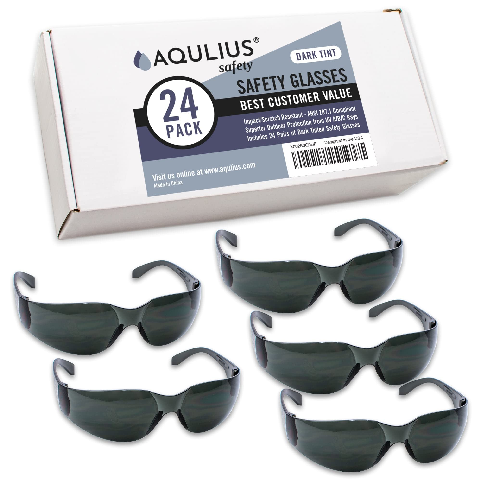 Aqulius Bulk Pack of 12 Tinted Safety Glasses - UV Resistant Protective Goggles for Construction, Woodworking & Outdoor Activities - ANSI Z87.1 Certified Eye Protection for Men & Women