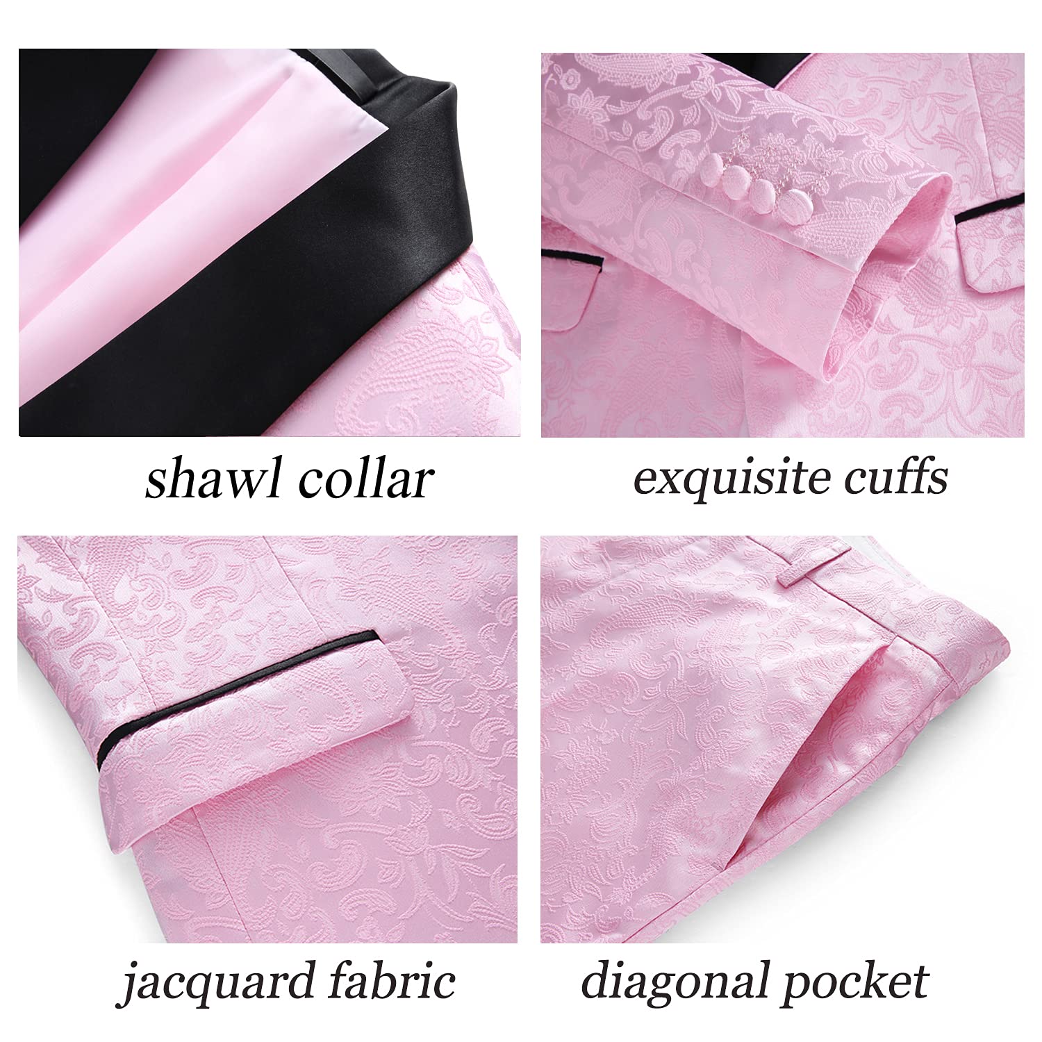 UNINUKOO Men's Slim Fit 3-Piece Jacquard Suit | 1-Button Shawl Collar Formal Tuxedo | Wedding, Prom, Business & Special Occasion Attire for Groom & Gentlemen